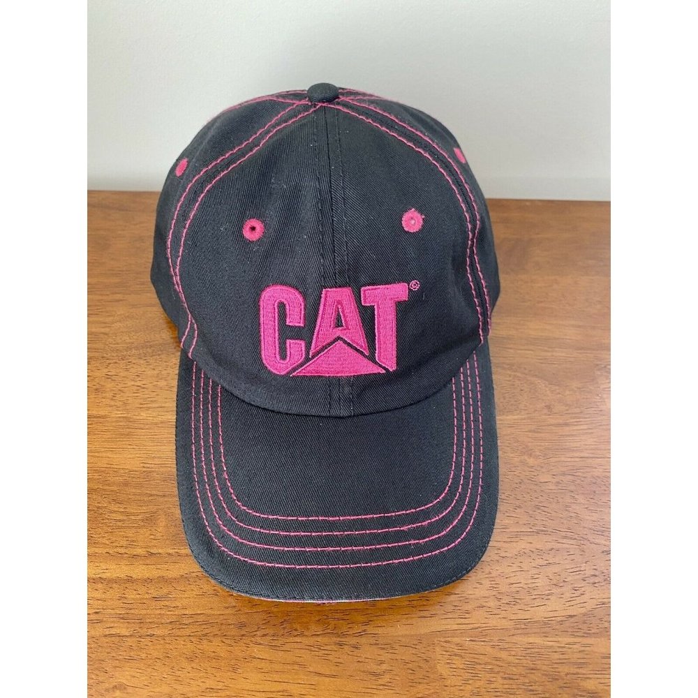Womens CAT Caterpillar Cap Hat Black Pink Embroidered Polka Dot Adjustable NWT